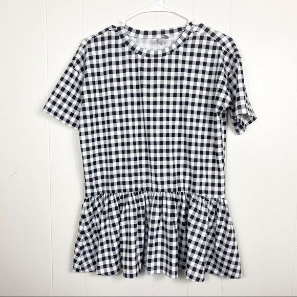 ASOS | Black and White Buffalo Plaid Peplum Top - Picture 1 of 6